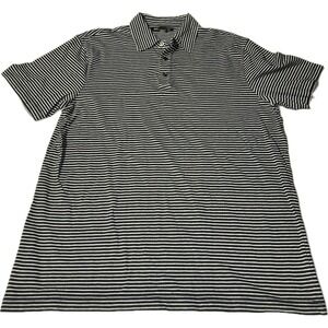 Michael Kors Men's Size L Black Gray Striped Polo Shirt Collard Short Sleeve